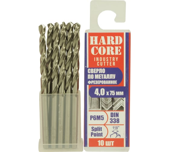 Изображение товара Сверло фрезерованное по металлу Industry cutter Р6М5, 4x75 мм, 10 шт Hardcore 146040
