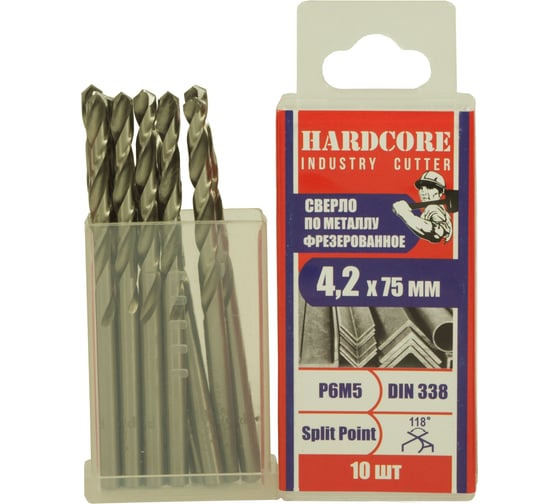 Изображение товара Сверло фрезерованное по металлу Industry cutter Р6М5, 4.2x75 мм, 10 шт Hardcore 146042