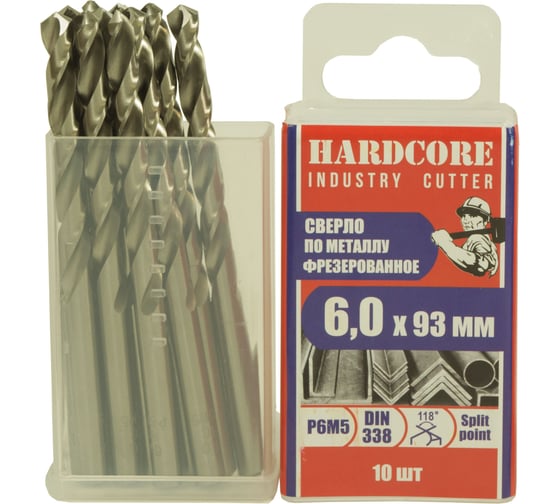 Изображение товара Сверло фрезерованное по металлу Industry cutter Р6М5, 6x93 мм, 10 шт Hardcore 146060