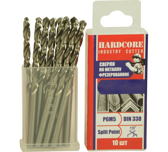 Изображение товара Сверло фрезерованное по металлу Industry cutter Р6М5, 4.8x86 мм, 10 шт Hardcore 146048