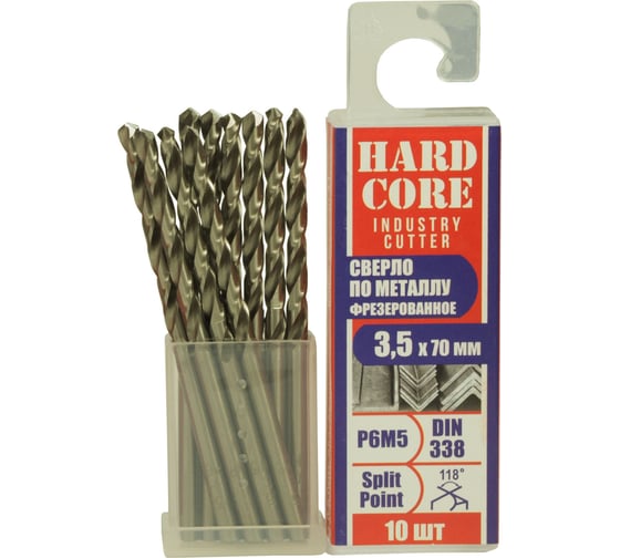 Изображение товара Сверло фрезерованное по металлу Industry cutter Р6М5, 3.5x70 мм, 10 шт Hardcore 146035