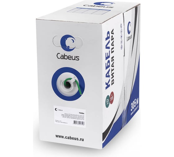 Изображение товара Кабель витая пара Cabeus экранированная FTP (F/UTP), категория 5e, 4 пары (24 AWG), одножильный, зеленый, экран - фольга, нг(А)-LSLTx, 305м FTP-4P-Cat.5e-SOLID-LSLTx-GN