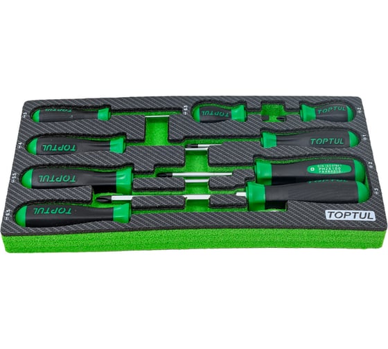 Изображение товара Набор отверток TOPTUL крест и шлиц, 9 предметов, в мягком ложементе GEA0909