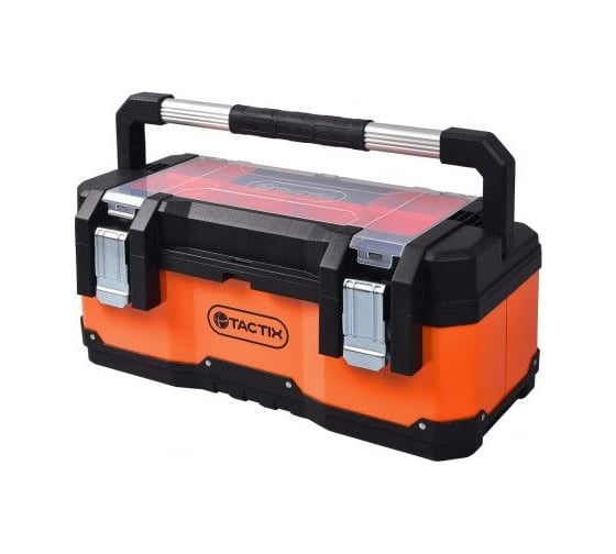 Изображение товара Ящик для инструмента TACTIX 23 пластик с металлом оранжевый с органайзером 58,5x28,8x25,5 см 321108