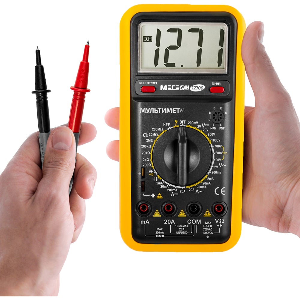 Изображение товара Мультиметр МЕГЕОН 12700 - цифровой тестер для измерений переменного и постоянного тока, напряжения