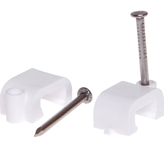 Изображение товара Скоба для крепления прямоугольного кабеля STARFIX 6 мм белая с гвоздем, 50 штук SMZ2-85222-50