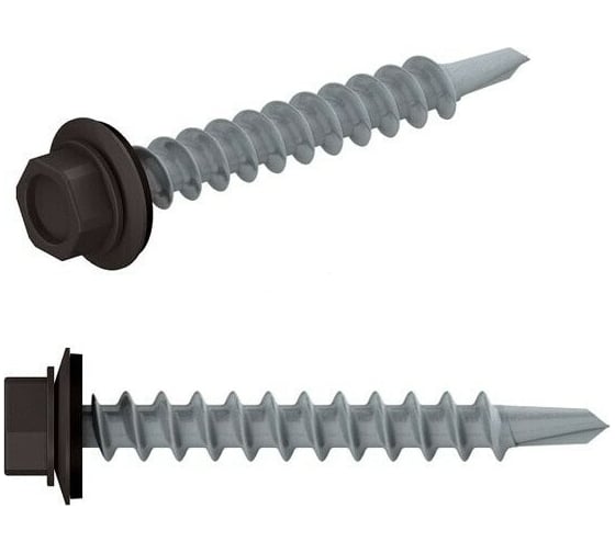 Изображение товара Кровельный саморез STARFIX 4,8x70 мм цинк шайба с прокладкой PT1 RAL 8019 30 штук SMP2-44491-30