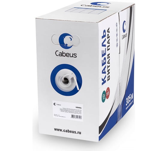 Изображение товара Кабель витая пара UTP (U/UTP) Cabeus категория 5e, 4 пары (24 AWG), одножильный, нг(А)-LSLTx, серый (305 м), системная гарантия 25 лет. UTP-4P-Cat.5e-SOLID-LSLTx-GY