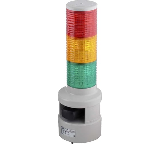 Изображение товара Светосигнальный маячок INNOCONT с усиленным звуком, диаметр основания 120мм, L=230мм, светодиод(постоянное/мигающее), зуммер 100дБ, цвет: красный, желтый, зеленый, 220VAC, IP54. кабель 0,5м SFL100B-220-RYG
