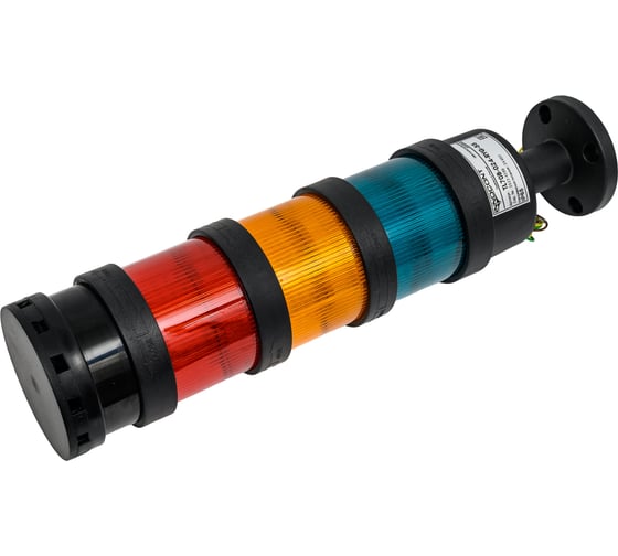 Изображение товара Светосигнальная колонна INNOCONT d=70мм, светодиод, стойка 55мм, основание d=70мм, постоянное свечение, зуммер, цвет: красный, желтый, зеленый, 24VDC, IP65, кабель 0,5м TL70B-024-RYG-55