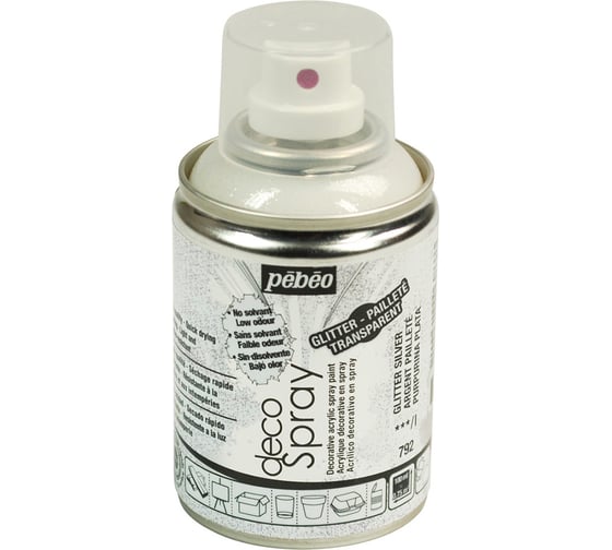 Изображение товара Краска PEBEO decoSpray на водной основе, аэрозоль, 100 мл, под серебро с глиттером 530567