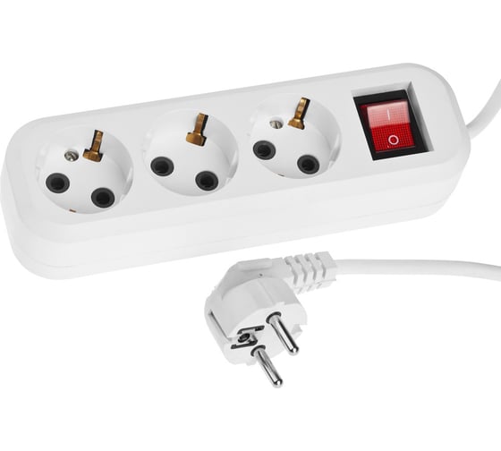 Изображение товара Электрический удлинитель ПВС 0.75кв мм, 3 гнезда, 2200Вт, 5м, заземление, выключатель СИБИН 55036-5