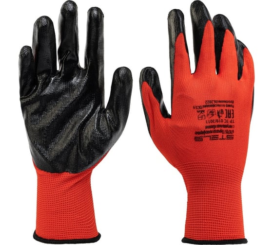 Изображение товара Полиэфирные перчатки с чёрным нитрильным покрытием STELS р. 9, 13 класс вязки 678705
