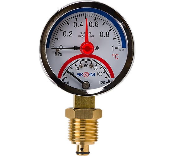 Изображение товара Термоманометр ЭКО-М Экомера G1/4 с переходником на G1/2 МД04-63-G-1МПа-120-РИ