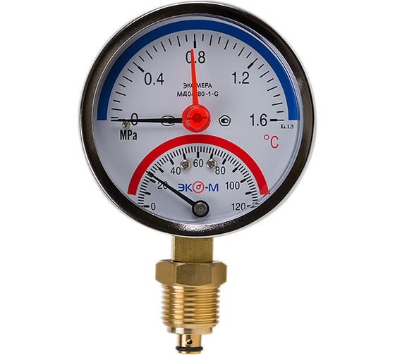 Изображение товара Термоманометр ЭКО-М Экомера G1/4 с переходником на G1/2 МД04-80-G-1,6МПа-120-РИ