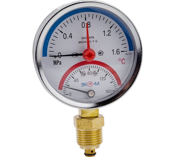 Изображение товара Термоманометр ЭКО-М Экомера с переходником на G1/2 МД04-80-G-1,6МПа-160-РИ