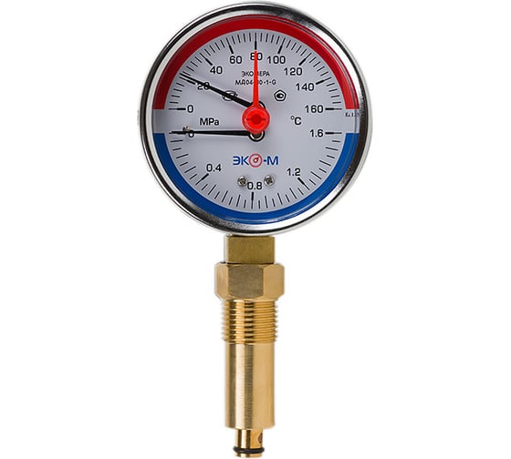 Изображение товара Термоманометр ЭКО-М Экомера с переходником на G1/2 МД04-80-G-1,6МПа-160-L-40-РИ