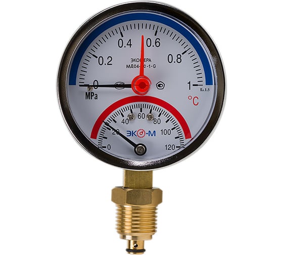 Изображение товара Термоманометр ЭКО-М Экомера G1/4 с переходником на G1/2 МД04-80-G-1МПа-120-РИ