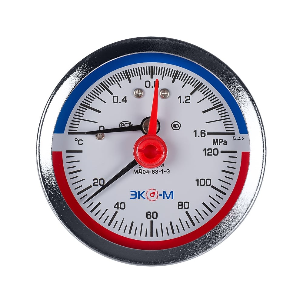 Изображение товара Термоманометр ЭКО-М Экомера с переходником G1/2, осевое соединение, диапазон +120°C