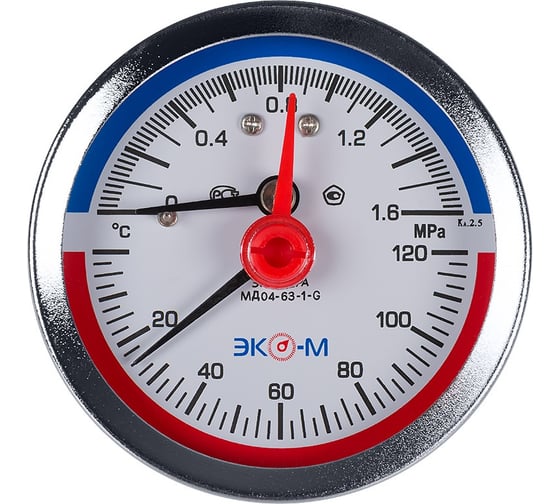 Изображение товара Термоманометр ЭКО-М Экомера с переходником на G1/2 осевой МД04-63-G-1,6МПа-120-ОИ
