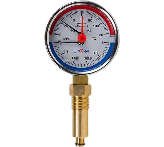 Изображение товара Термоманометр ЭКО-М Экомера с переходником на G1/2 МД04-80-G-1МПа-120-L-40-РИ