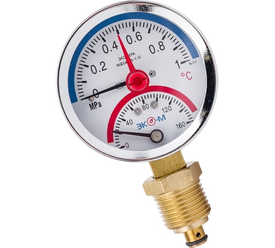 Изображение товара Термоманометр ЭКО-М Экомера с переходником на G1/2 МД04-63-G-1МПа-160-РИ