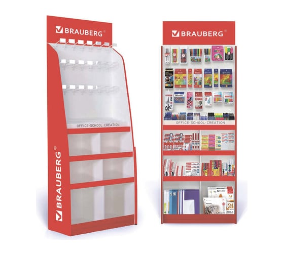 Изображение товара Напольная усиленная стойка для размещения товара BRAUBERG 210х78х40 см, 4 полки, 30 ячеек, 21 крючок 504341