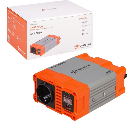 Изображение товара Инвертор Airline 12В-220В, 500 Вт API-400-03