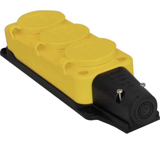 Изображение товара Тройная колодка с заглушками TP Electric каучук, желтая 2P+E, 1х16A, 220-240V 3101-308-0700