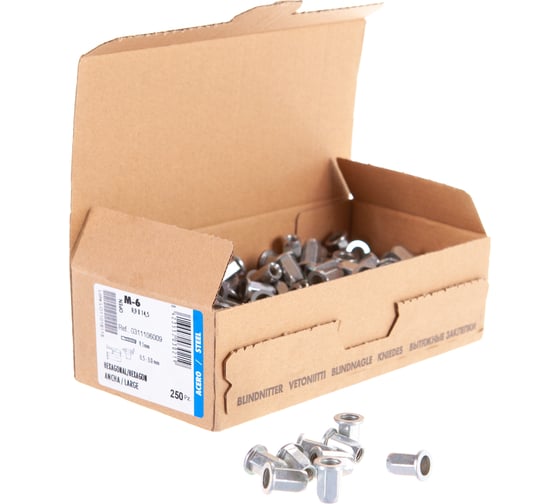 Изображение товара Заклепка с внутренней резьбой Bralo 6-гранная М6 СТ-ЦБ 250 шт 0311106009