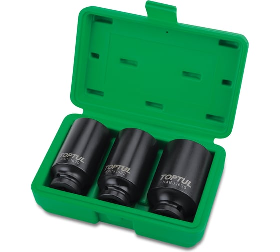 Изображение товара Набор ударных головок удлиненных для ступичных гаек 12-гр., 30, 32 и 36 мм, 1/2", 3 предмета TOPTUL GDAI0303