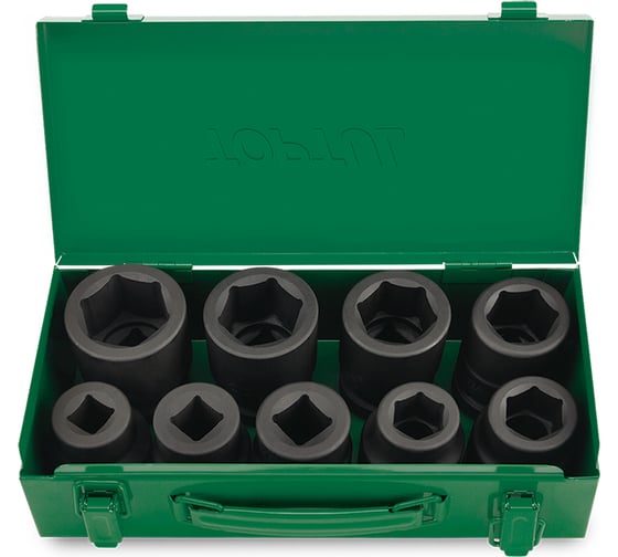 Изображение товара Набор ударных головок 24-41 мм и футорки 17,19 и 21 мм, 1", 9 предметов TOPTUL GDAD0901