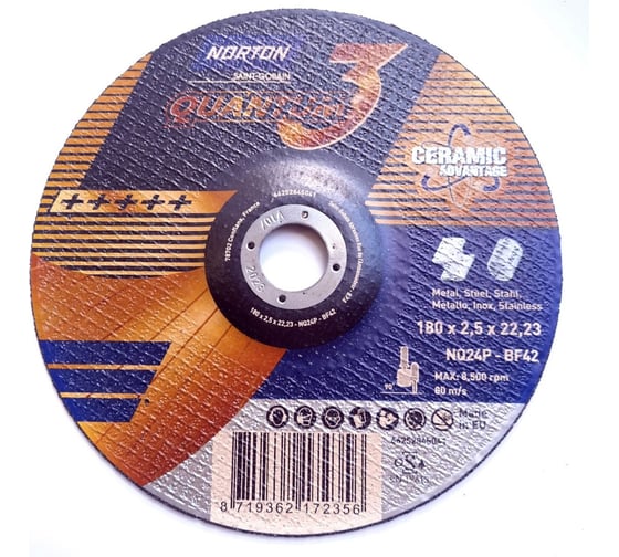 Изображение товара Отрезной круг 180x2.5x22.23 мм NQ24P-T42 NORTON 66252845041