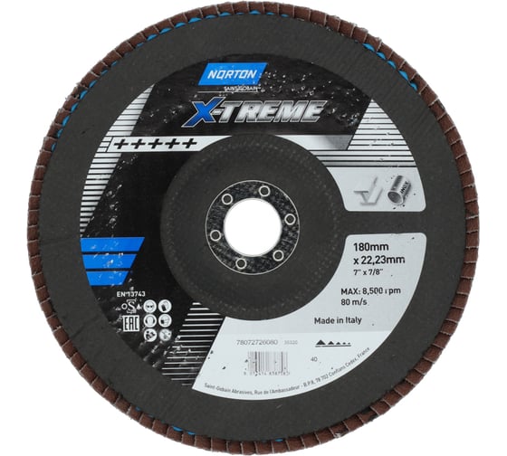 Изображение товара Круг лепестковый Xtreme 180x22 мм, P40, цирконий NORTON 78072726080
