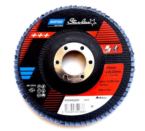 Изображение товара Круг лепестковый Nsl по металлу 115x22 мм, P60 цирконий NORTON 66254492268