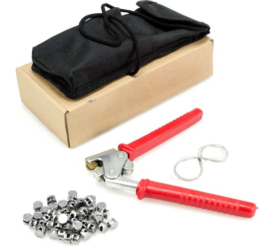 Изображение товара Пломбиратор GRM, Опечатано № 6, диаметр 10 мм. Комплект с серым чехлом, проволокой и свинцовыми пломбами. Набор для опечатывания. 152101006-6