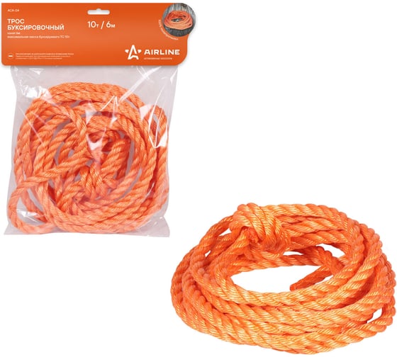 Изображение товара Буксировочный трос без крюков (канат, 10 т, 6 м) Airline ACA-04