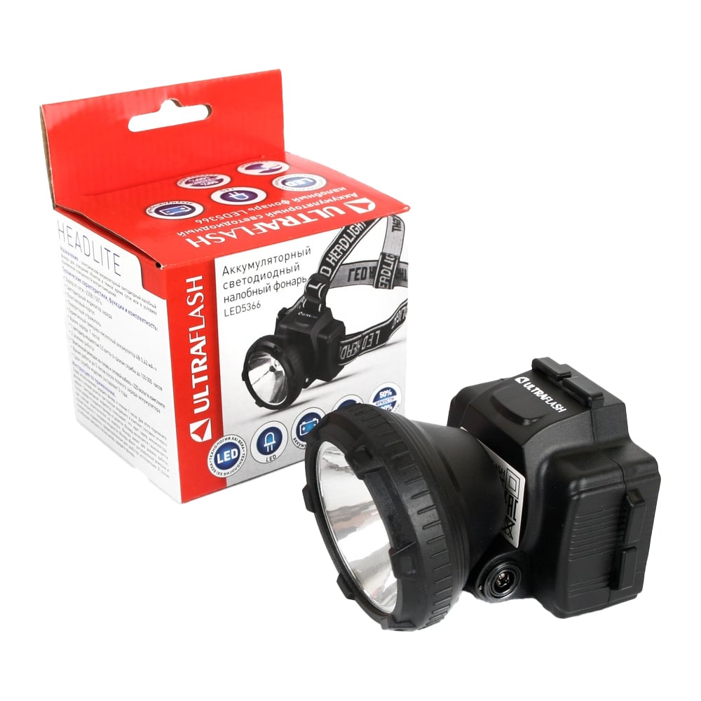 Изображение товара Налобный аккумуляторный фонарь Ultraflash LED5366 11649 2 режима яркости для бытовых и активных вид