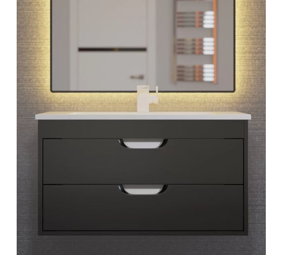 Изображение товара Тумба под раковину для ванной Uperwood Modul_100 см, подвесная, матовая, черная 2930205155