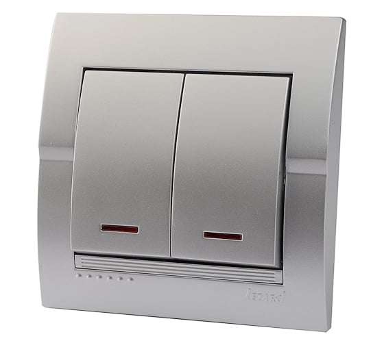 Изображение товара Двойной выключатель Lezard DERIY с подсветкой серебристый металлик 702-2828-112