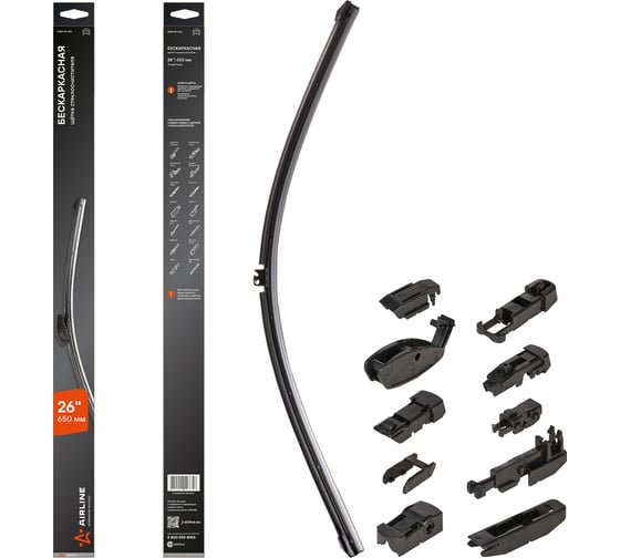 Изображение товара Щетка стеклоочистителя бескаркасная PRO 650 мм, 26", 10 адаптеров Airline AWB-BK-650