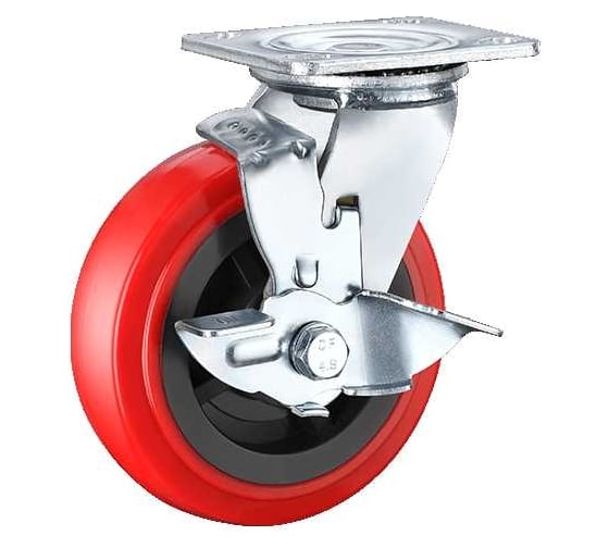 Изображение товара Колесо большегрузное поворотное с тормозом (125 мм; полиуретан; нейлон; PVC SCpnb55) MFK-TORG 62024125