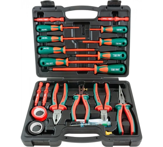 Изображение товара Набор диэлектрических стержневых отверток и шарнирно-губцевого инструмента, с изолентой Jonnesway PSV120S 20 предметов 46587