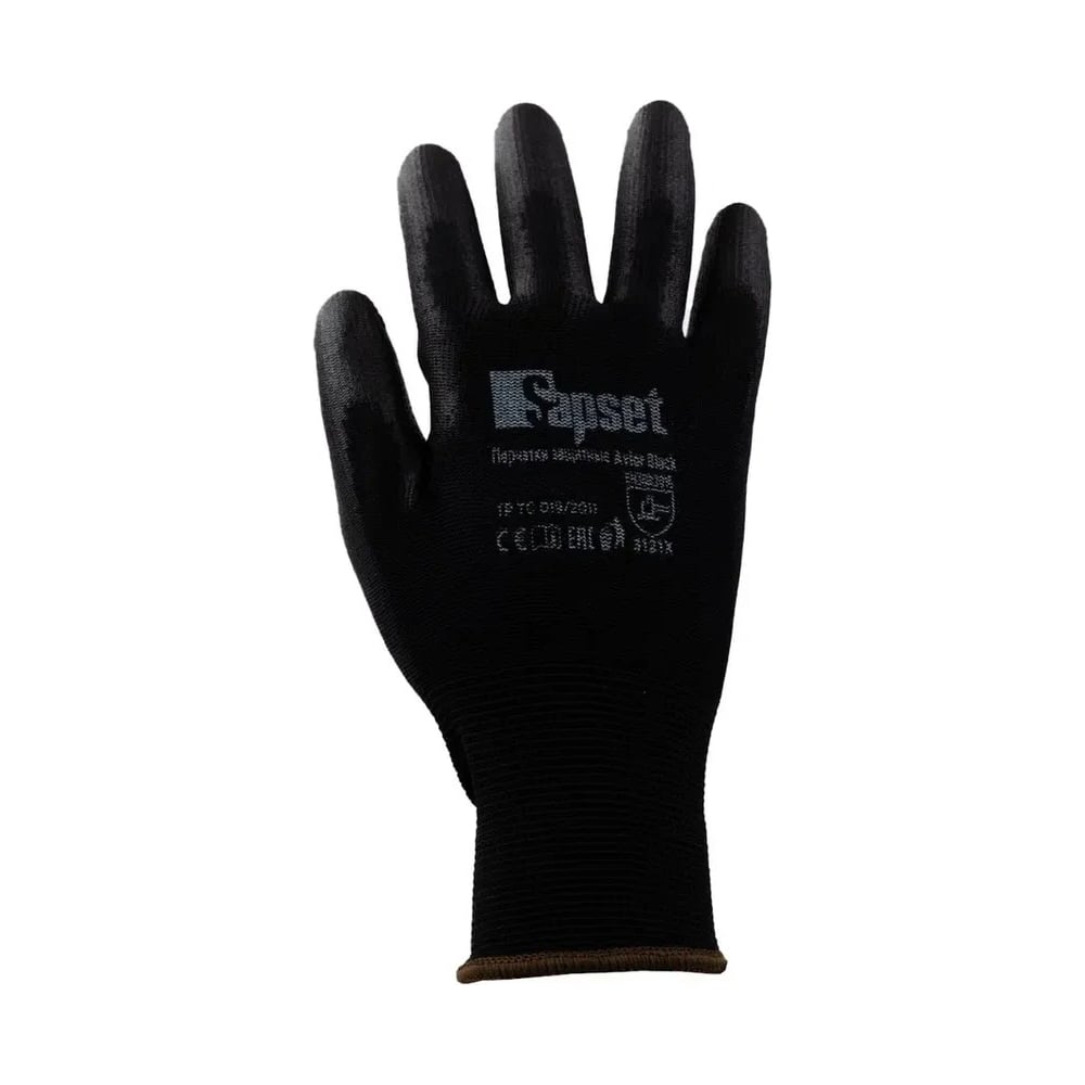 Перчатки для складских и строительных работ с покрытием из полиуретана Sapset, цвет черный, размер 7