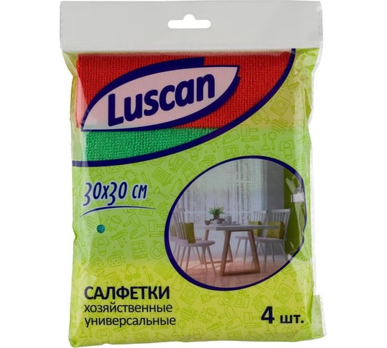 Изображение товара Хозяйственные салфетки Luscan микрофибра 30x30 см 220 гкв.м 4 штуки в упаковке 1604406
