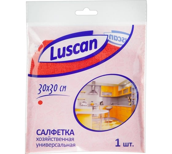 Изображение товара Хозяйственная салфетка Luscan микрофибра 30x30 см 200 гкв.м красная 1612793