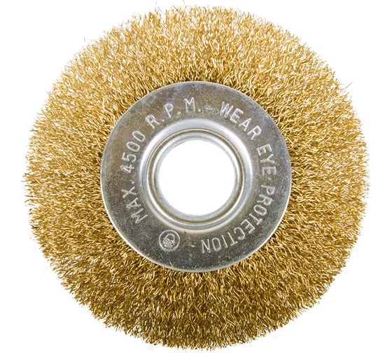Изображение товара Щетка-крацовка дисковая для УШМ, латунированная витая проволока, 100х22.2 мм Toolberg 2302001 Лк-00003858