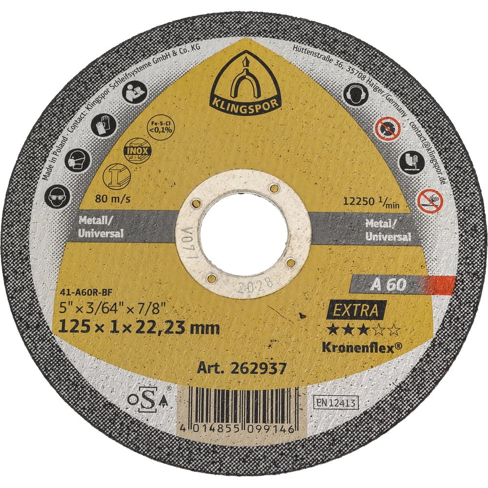 Изображение товара Универсальный отрезной круг Klingspor A60 Extra 125x1x22,23мм Т41