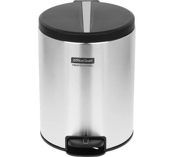 Изображение товара Ведро-контейнер для мусора, урна OfficeClean professional original, 5л, корпус нержавеющая сталь, крышка из пластика, хром 329043