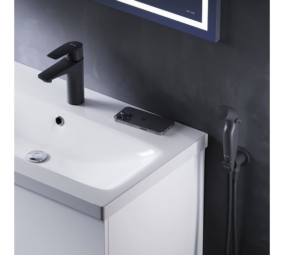 Изображение товара Смеситель для умывальника AM.PM Gem с гигиеническим душем, излив 99 мм, черный F90A03022